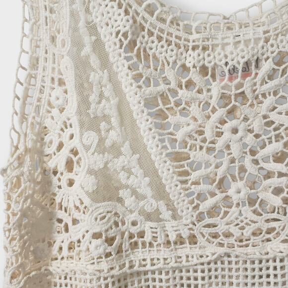 Noelle Crochet Floral Lace Layered Tank Top Cream Sz S/M Boho Western Festival - Picture 6 of 12